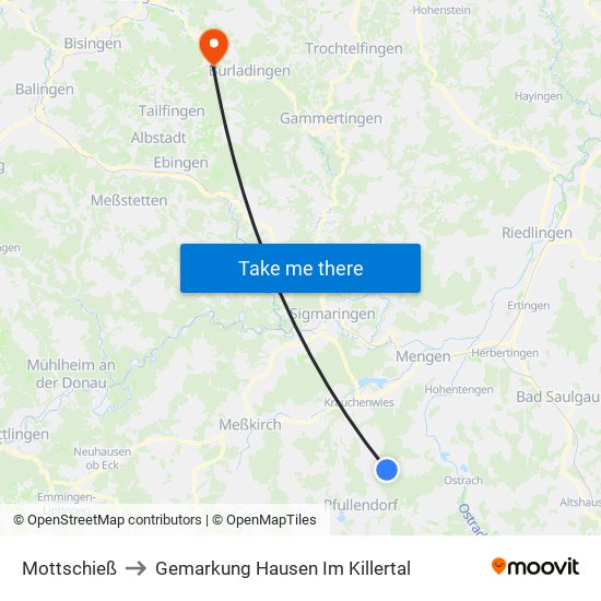 Mottschieß to Gemarkung Hausen Im Killertal map