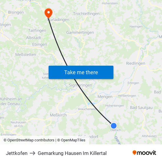 Jettkofen to Gemarkung Hausen Im Killertal map