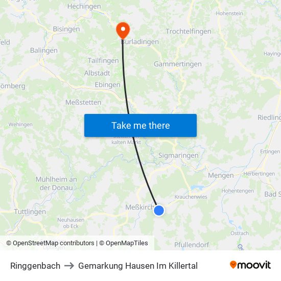 Ringgenbach to Gemarkung Hausen Im Killertal map