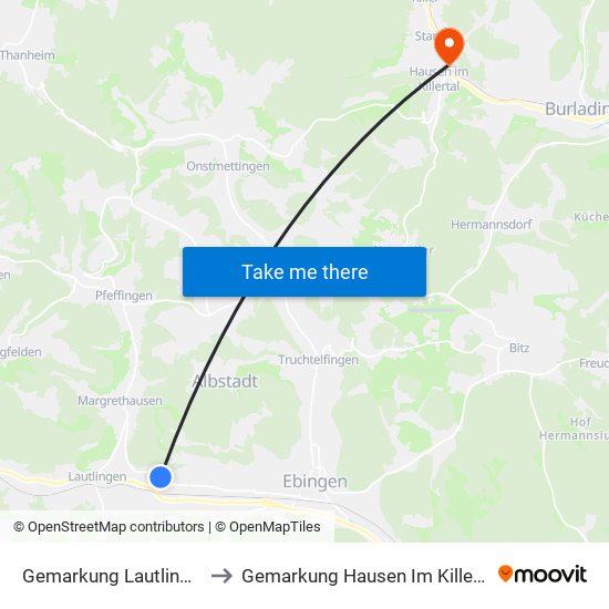 Gemarkung Lautlingen to Gemarkung Hausen Im Killertal map
