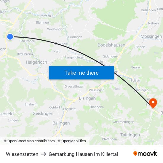 Wiesenstetten to Gemarkung Hausen Im Killertal map