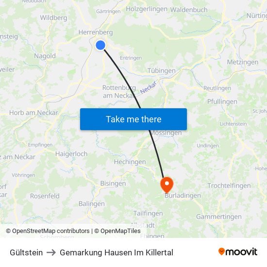Gültstein to Gemarkung Hausen Im Killertal map