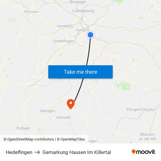 Hedelfingen to Gemarkung Hausen Im Killertal map