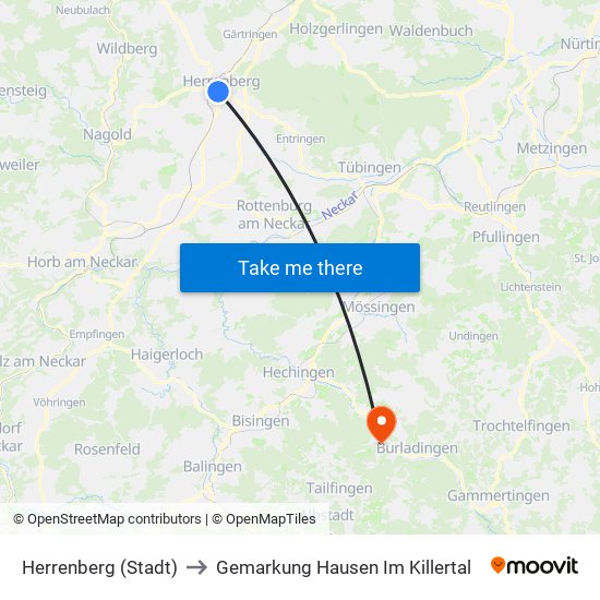 Herrenberg (Stadt) to Gemarkung Hausen Im Killertal map