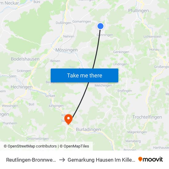 Reutlingen-Bronnweiler to Gemarkung Hausen Im Killertal map