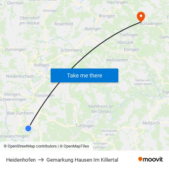 Heidenhofen to Gemarkung Hausen Im Killertal map