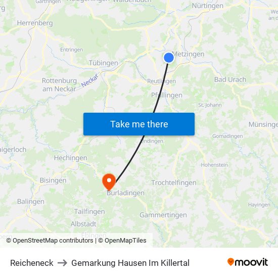 Reicheneck to Gemarkung Hausen Im Killertal map