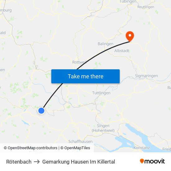 Rötenbach to Gemarkung Hausen Im Killertal map