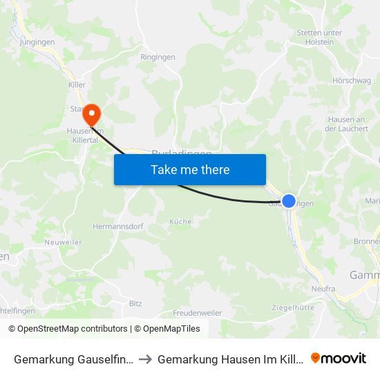 Gemarkung Gauselfingen to Gemarkung Hausen Im Killertal map
