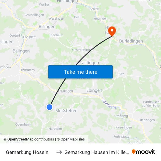 Gemarkung Hossingen to Gemarkung Hausen Im Killertal map