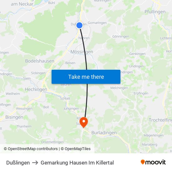 Dußlingen to Gemarkung Hausen Im Killertal map