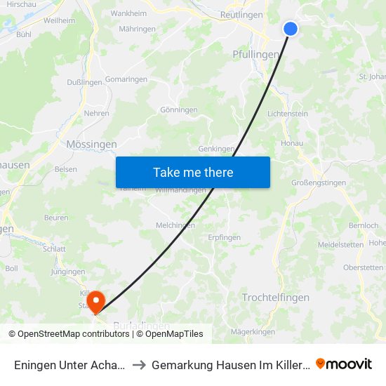 Eningen Unter Achalm to Gemarkung Hausen Im Killertal map