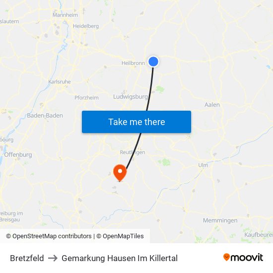 Bretzfeld to Gemarkung Hausen Im Killertal map