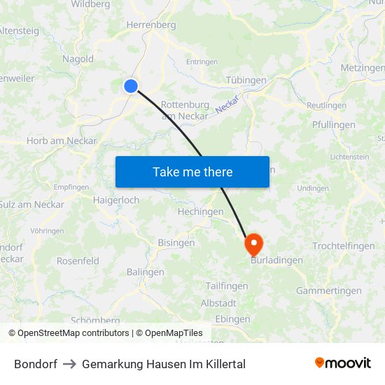 Bondorf to Gemarkung Hausen Im Killertal map