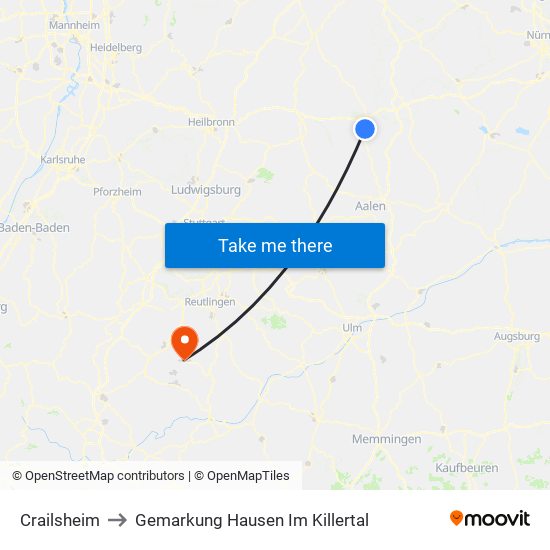 Crailsheim to Gemarkung Hausen Im Killertal map