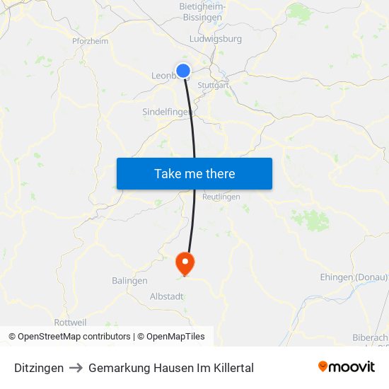 Ditzingen to Gemarkung Hausen Im Killertal map