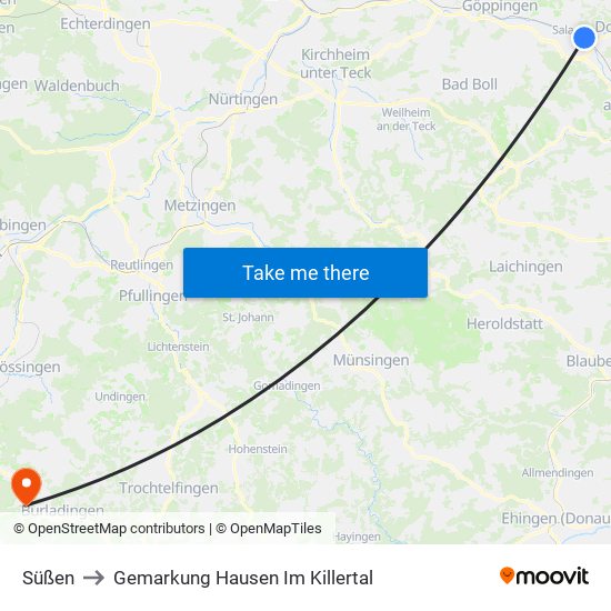 Süßen to Gemarkung Hausen Im Killertal map