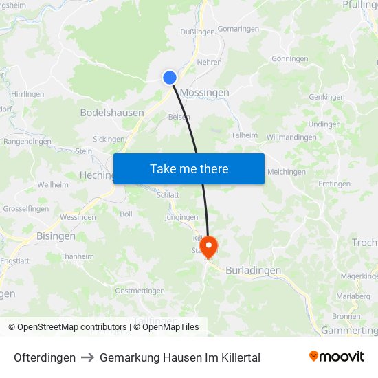 Ofterdingen to Gemarkung Hausen Im Killertal map