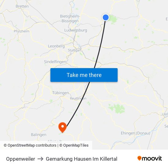 Oppenweiler to Gemarkung Hausen Im Killertal map