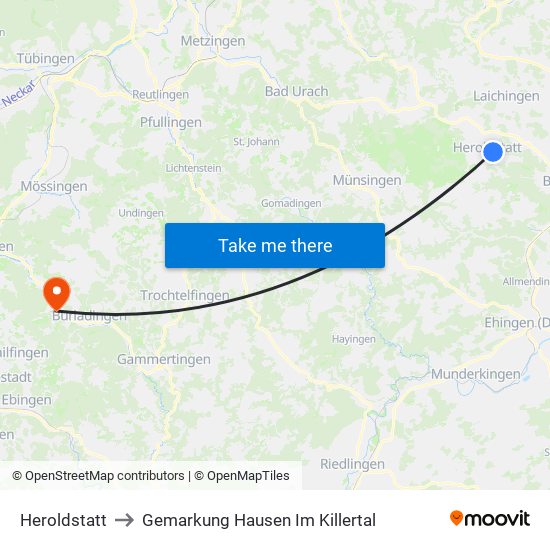 Heroldstatt to Gemarkung Hausen Im Killertal map