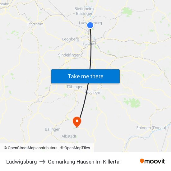 Ludwigsburg to Gemarkung Hausen Im Killertal map