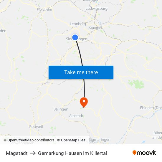 Magstadt to Gemarkung Hausen Im Killertal map