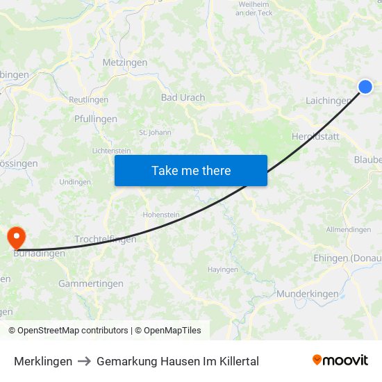 Merklingen to Gemarkung Hausen Im Killertal map