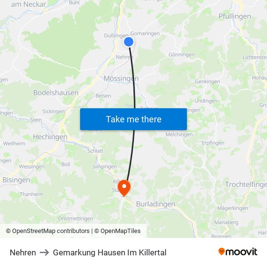 Nehren to Gemarkung Hausen Im Killertal map