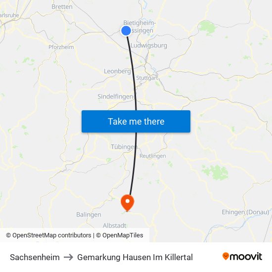 Sachsenheim to Gemarkung Hausen Im Killertal map