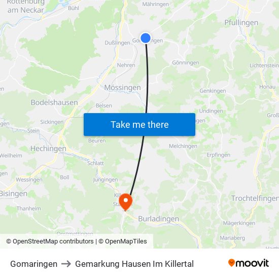 Gomaringen to Gemarkung Hausen Im Killertal map