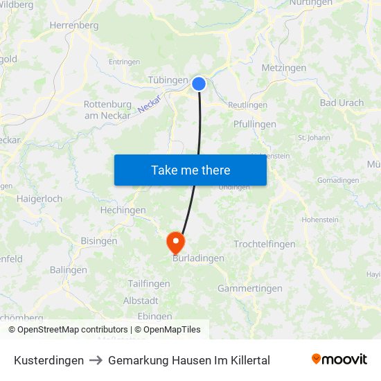 Kusterdingen to Gemarkung Hausen Im Killertal map