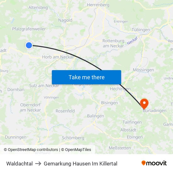 Waldachtal to Gemarkung Hausen Im Killertal map