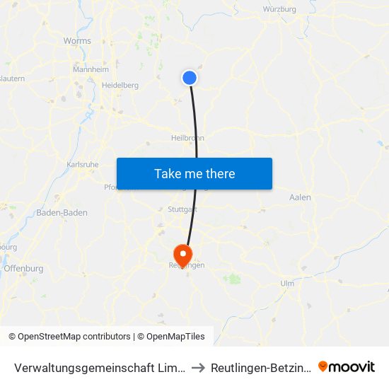 Verwaltungsgemeinschaft Limbach to Reutlingen-Betzingen map