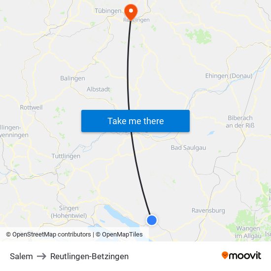 Salem to Reutlingen-Betzingen map