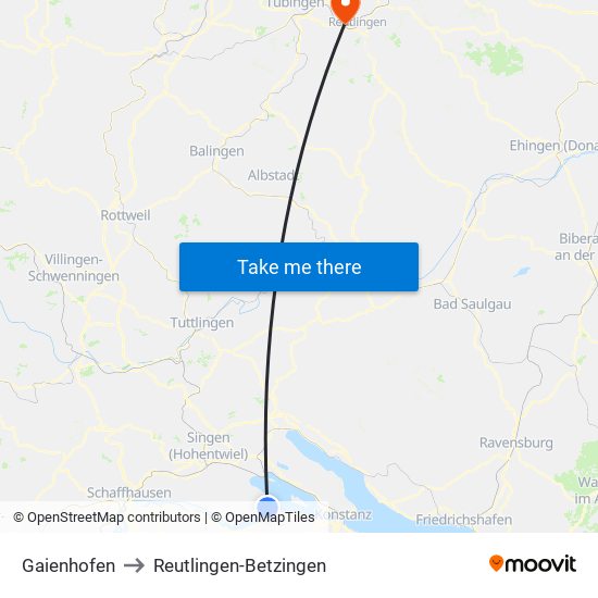 Gaienhofen to Reutlingen-Betzingen map