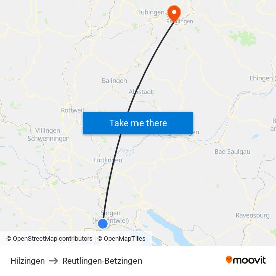 Hilzingen to Reutlingen-Betzingen map