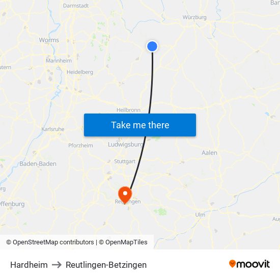 Hardheim to Reutlingen-Betzingen map