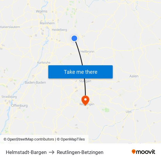 Helmstadt-Bargen to Reutlingen-Betzingen map