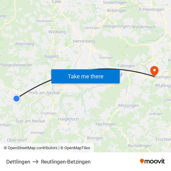 Dettlingen to Reutlingen-Betzingen map