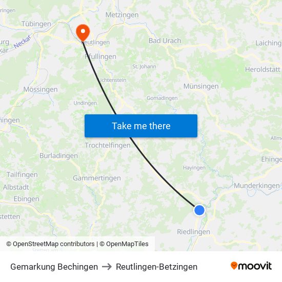 Gemarkung Bechingen to Reutlingen-Betzingen map