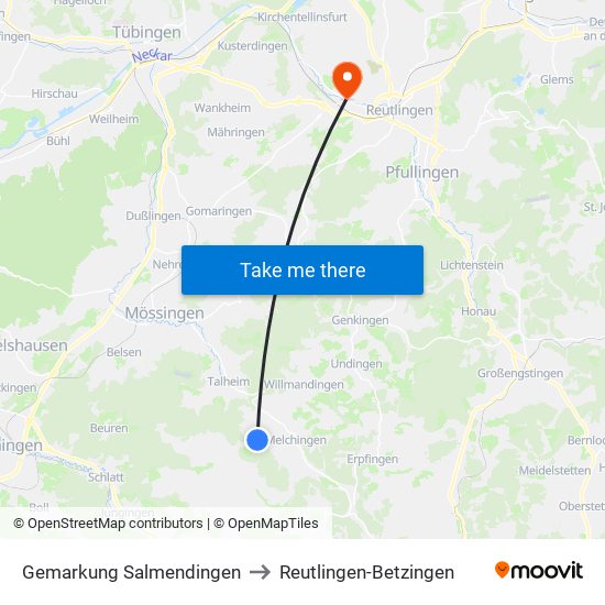 Gemarkung Salmendingen to Reutlingen-Betzingen map