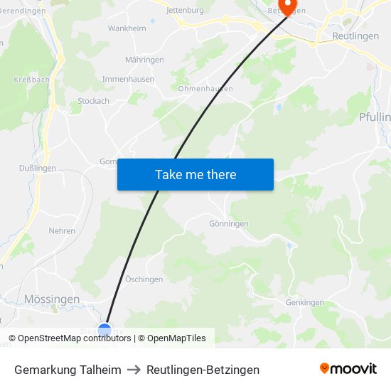 Gemarkung Talheim to Reutlingen-Betzingen map