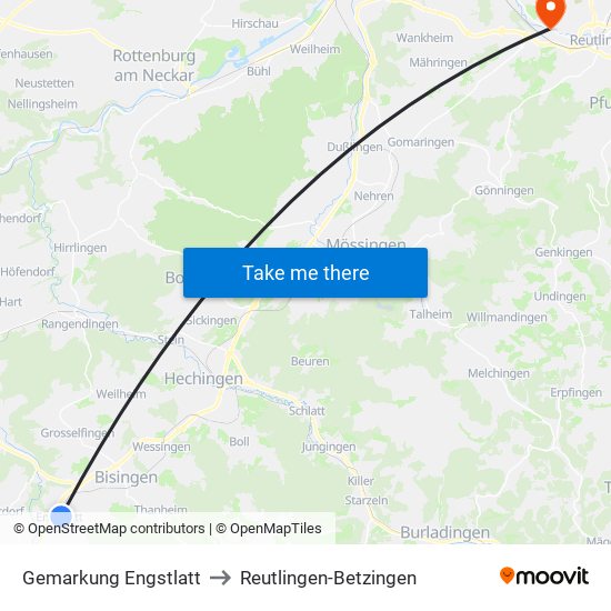 Gemarkung Engstlatt to Reutlingen-Betzingen map