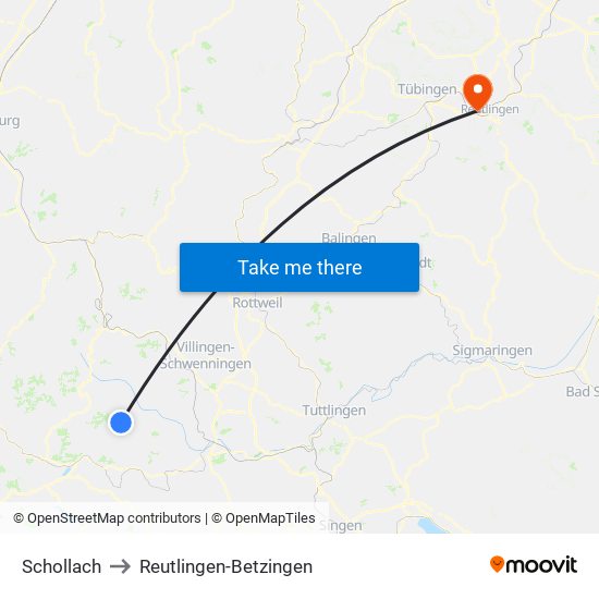 Schollach to Reutlingen-Betzingen map