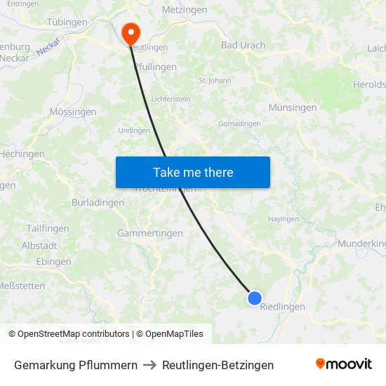 Gemarkung Pflummern to Reutlingen-Betzingen map