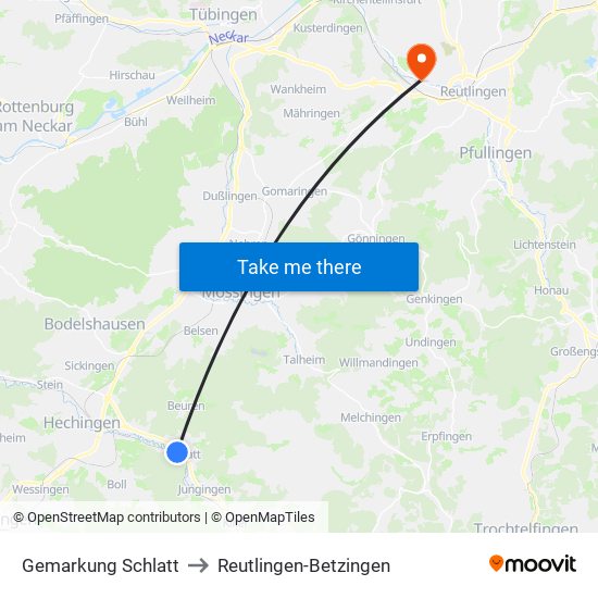 Gemarkung Schlatt to Reutlingen-Betzingen map