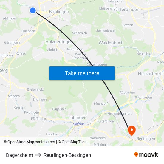 Dagersheim to Reutlingen-Betzingen map