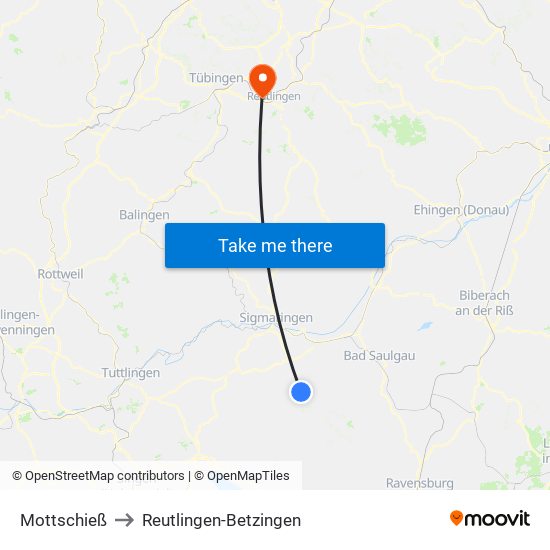 Mottschieß to Reutlingen-Betzingen map