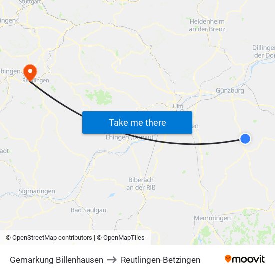 Gemarkung Billenhausen to Reutlingen-Betzingen map