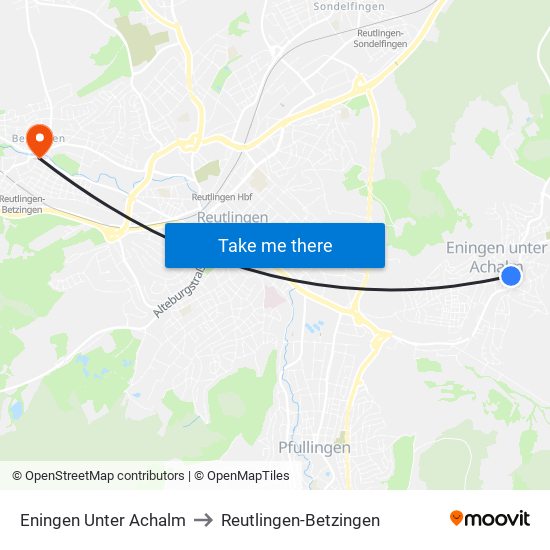 Eningen Unter Achalm to Reutlingen-Betzingen map